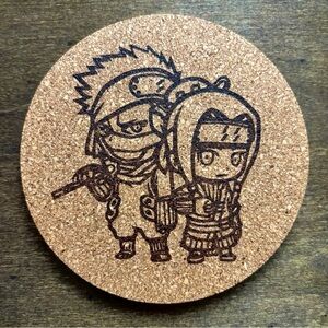 Naruto Zabuza & Haku Chibi Style Laser Engraved Cork Coaster